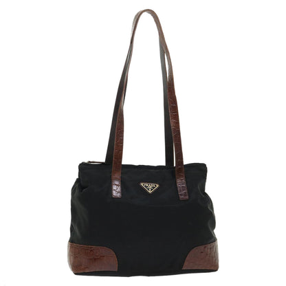 Prada Shoulder Bag Leather Nylon Black Brown  bs6629