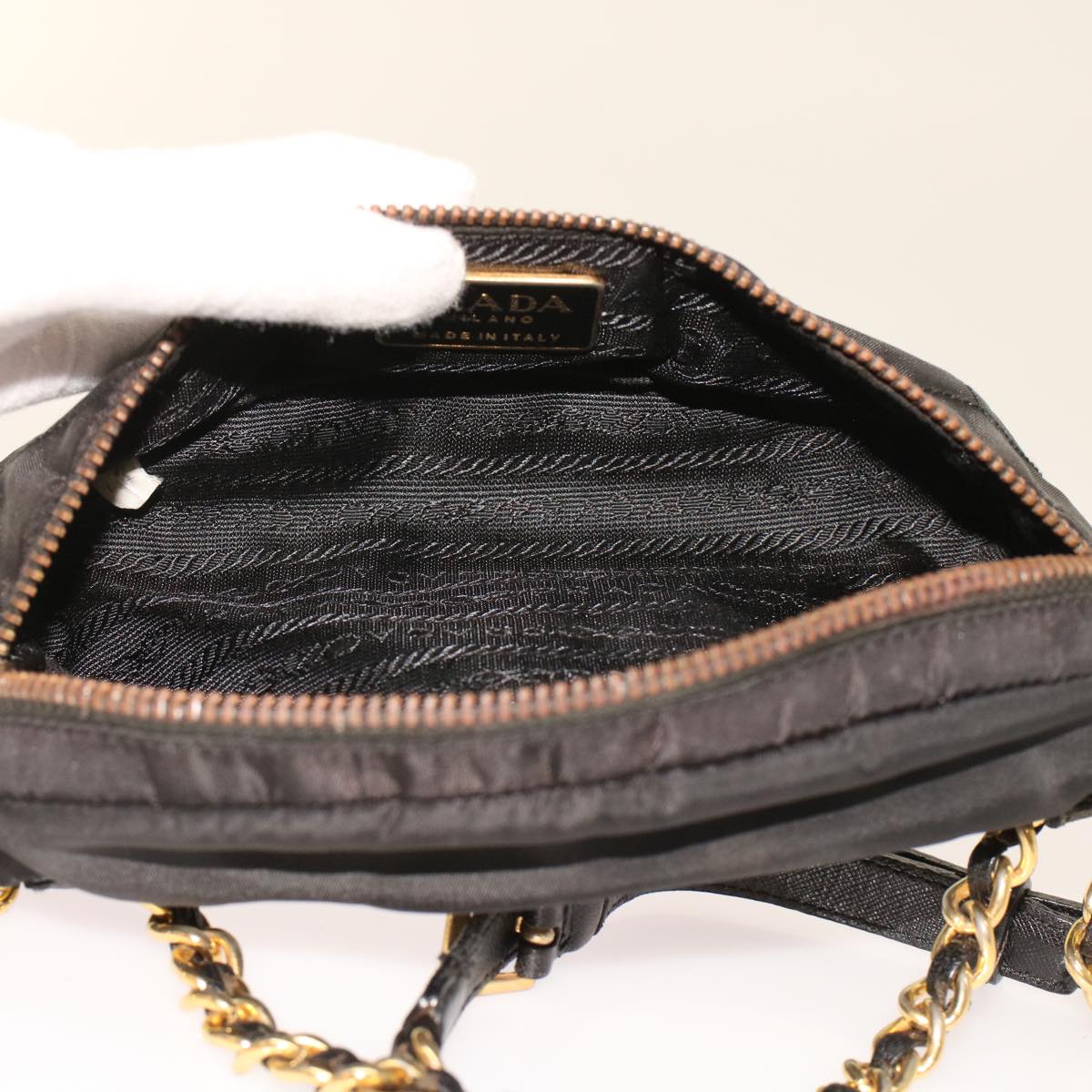 Prada Chain Shoulder Bag Nylon Black  bs6812