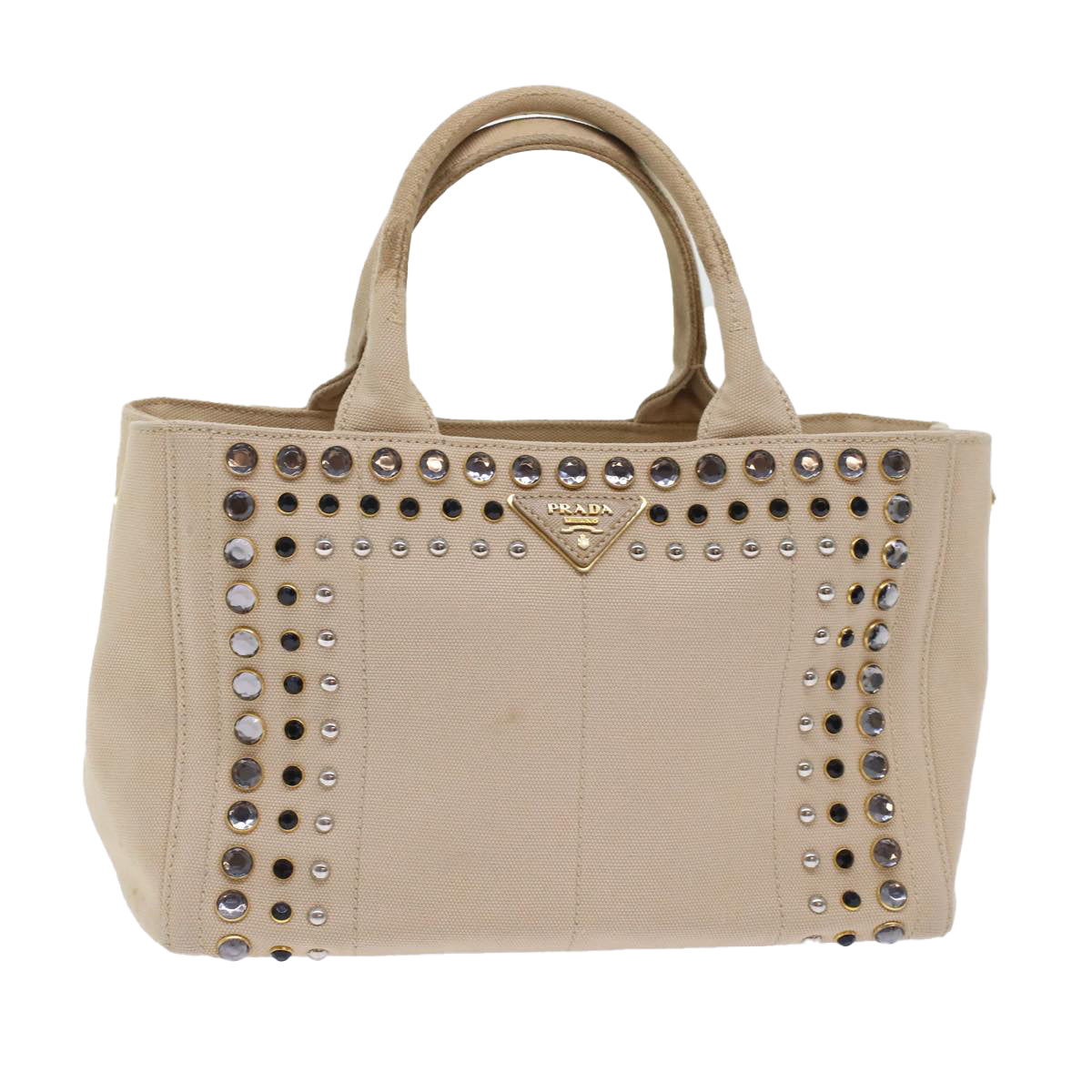 PRADA Bijoux Kanapa PM Hand Bag Canvas Beige Auth bs6865