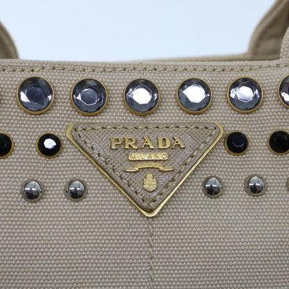 PRADA Bijoux Kanapa PM Hand Bag Canvas Beige Auth bs6865