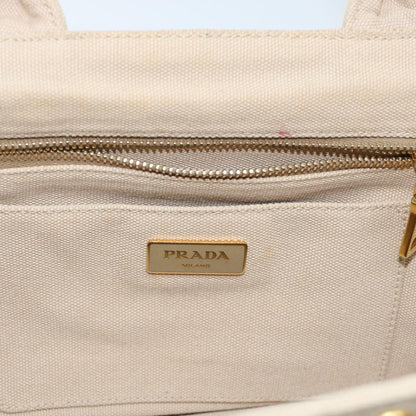 PRADA Bijoux Kanapa PM Hand Bag Canvas Beige Auth bs6865