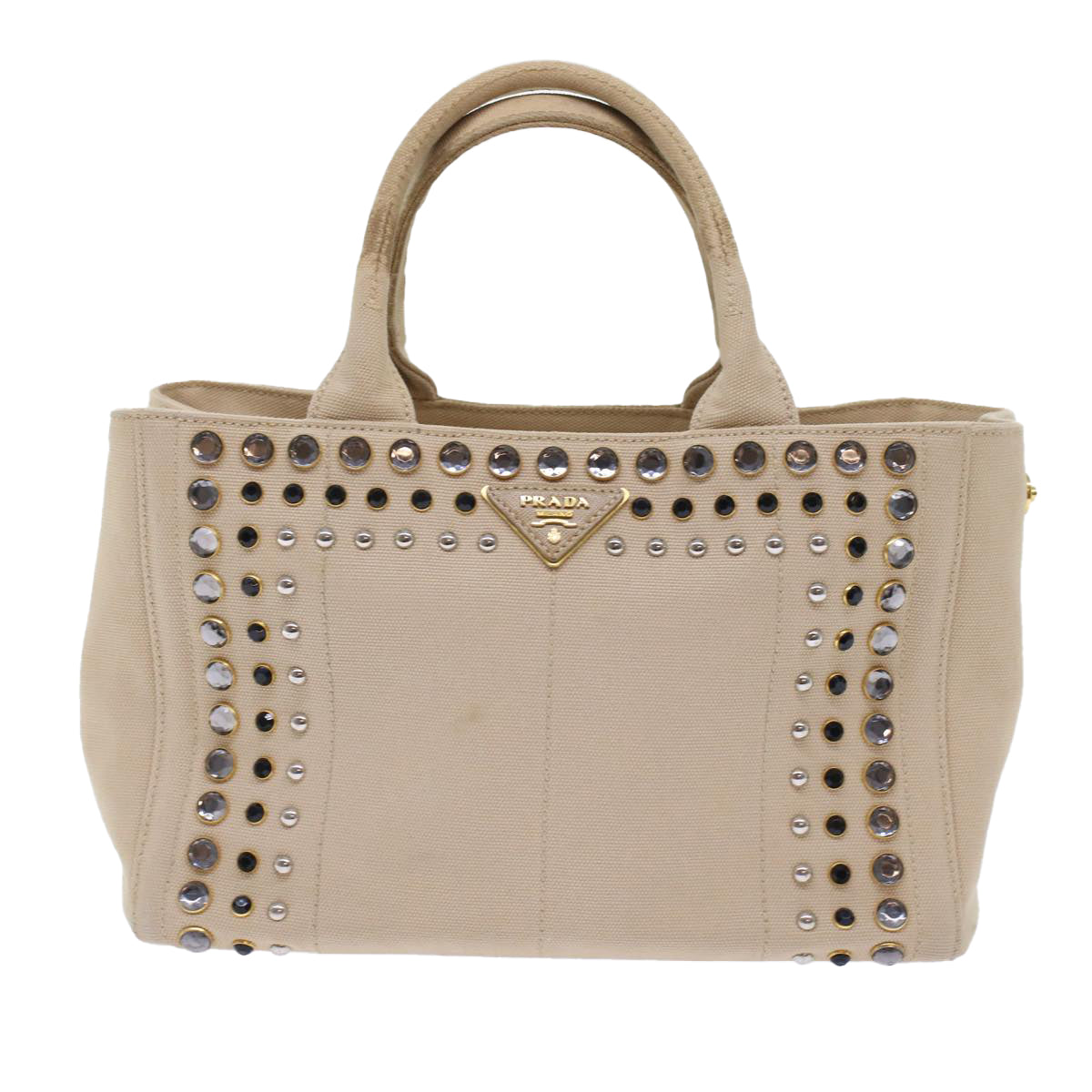 PRADA Bijoux Kanapa PM Hand Bag Canvas Beige Auth bs6865