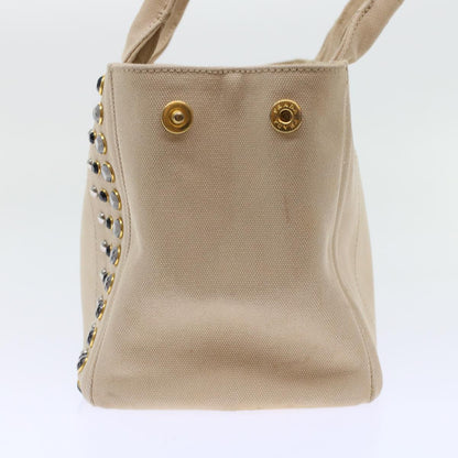 PRADA Bijoux Kanapa PM Hand Bag Canvas Beige Auth bs6865