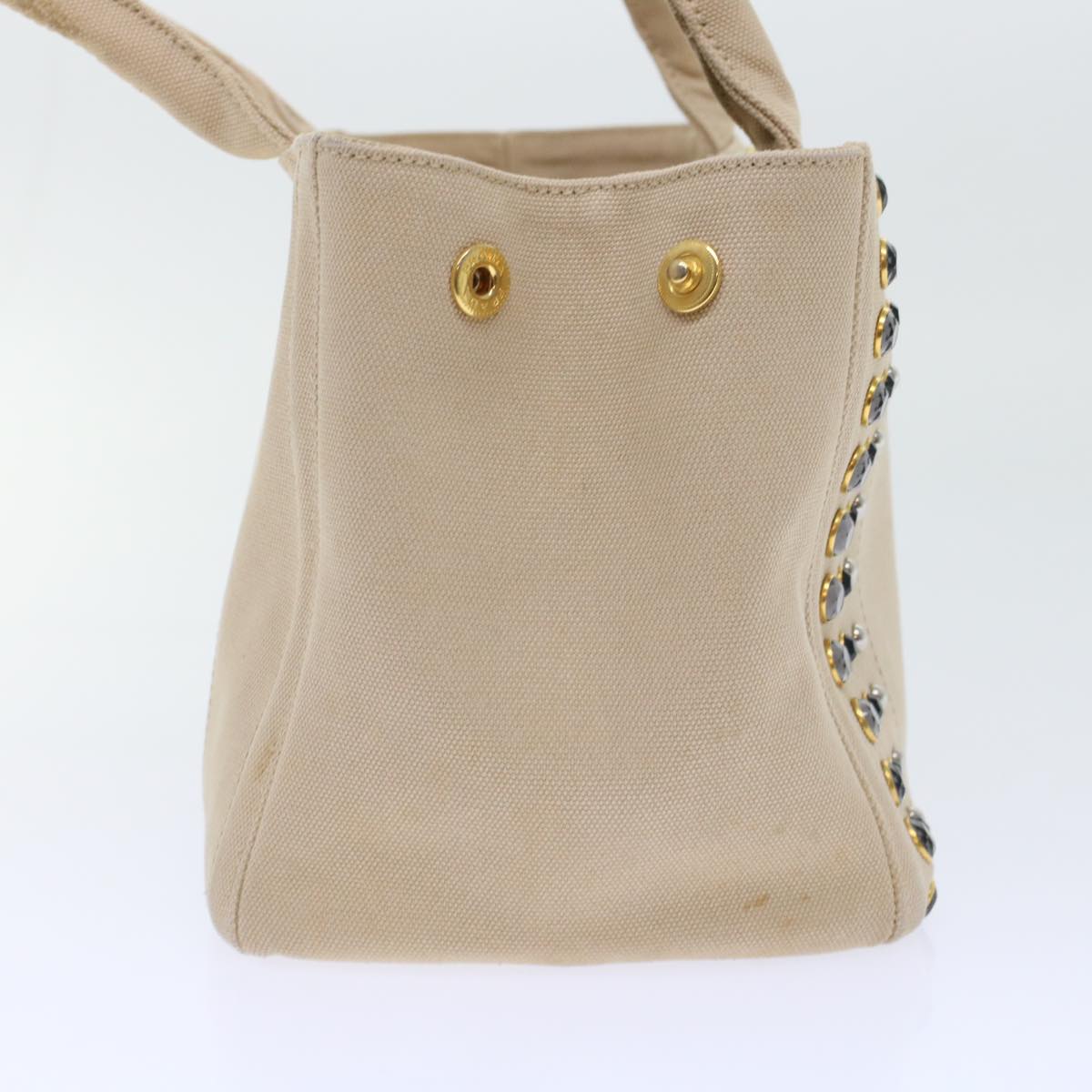 PRADA Bijoux Kanapa PM Hand Bag Canvas Beige Auth bs6865