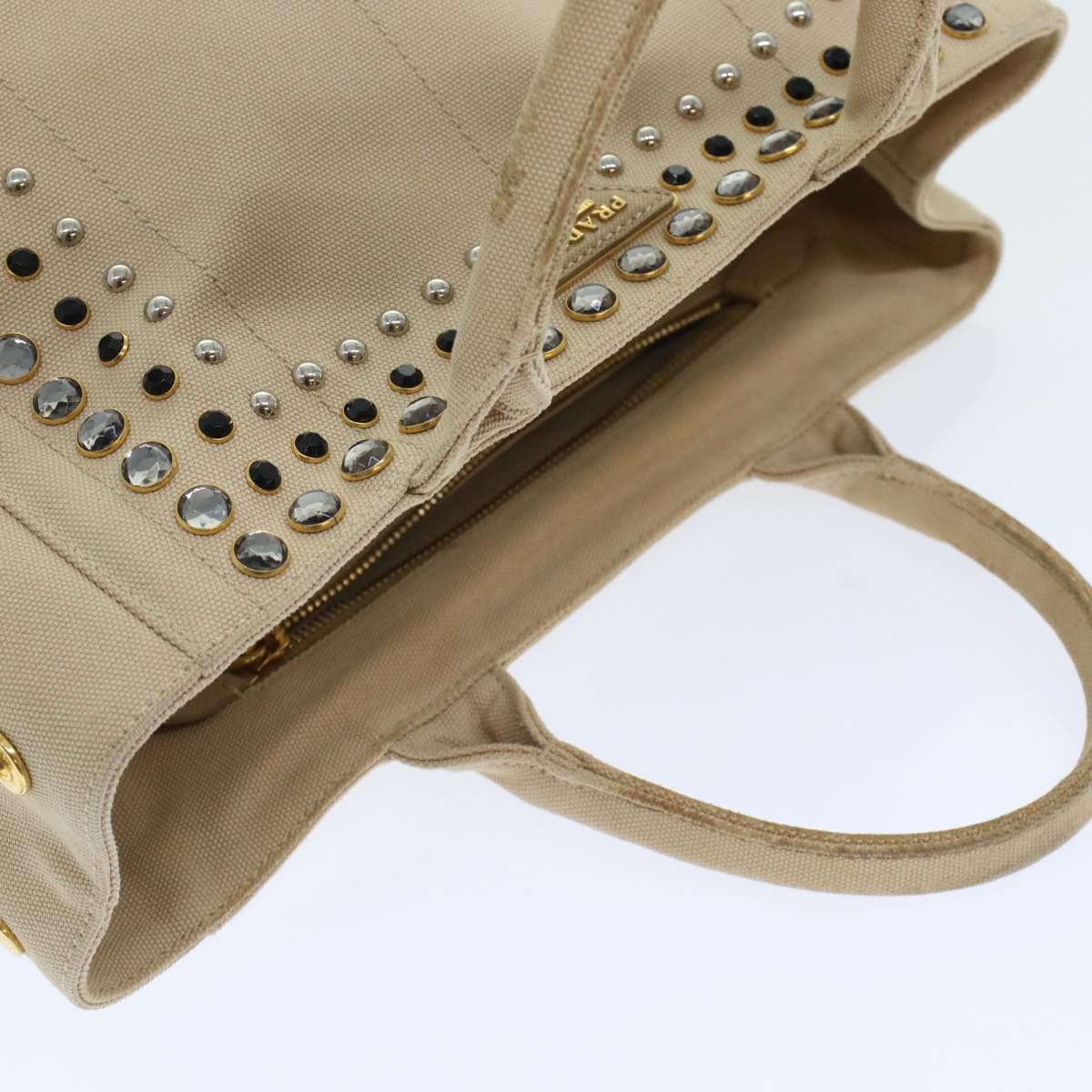 PRADA Bijoux Kanapa PM Hand Bag Canvas Beige Auth bs6865