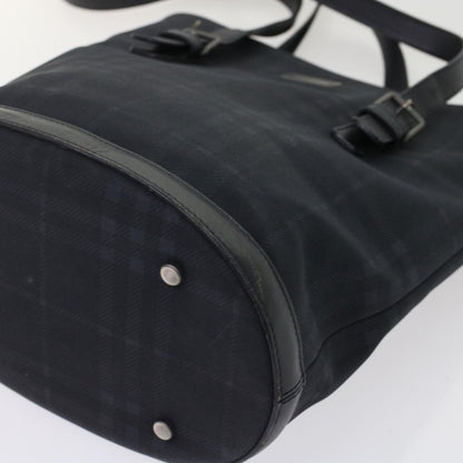 Burberry Nova Check Shoulder Bag Nylon Leather Black Auth bs6954