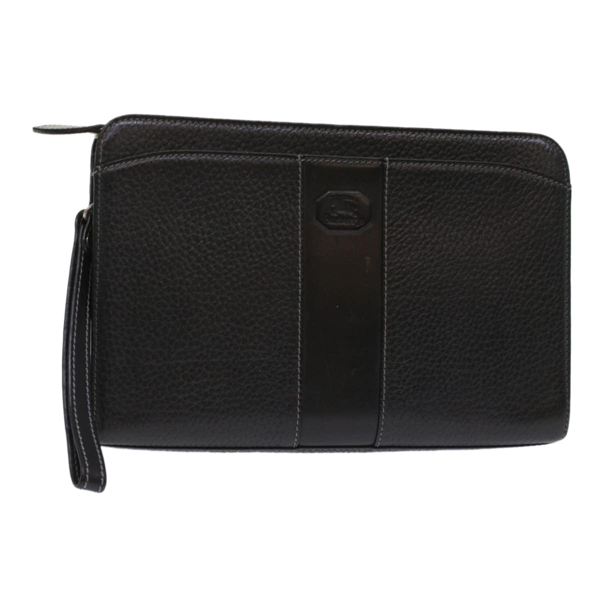 BurberrySs Clutch Bag Leather Black Auth bs7004