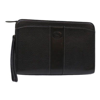 BurberrySs Clutch Bag Leather Black Auth bs7004