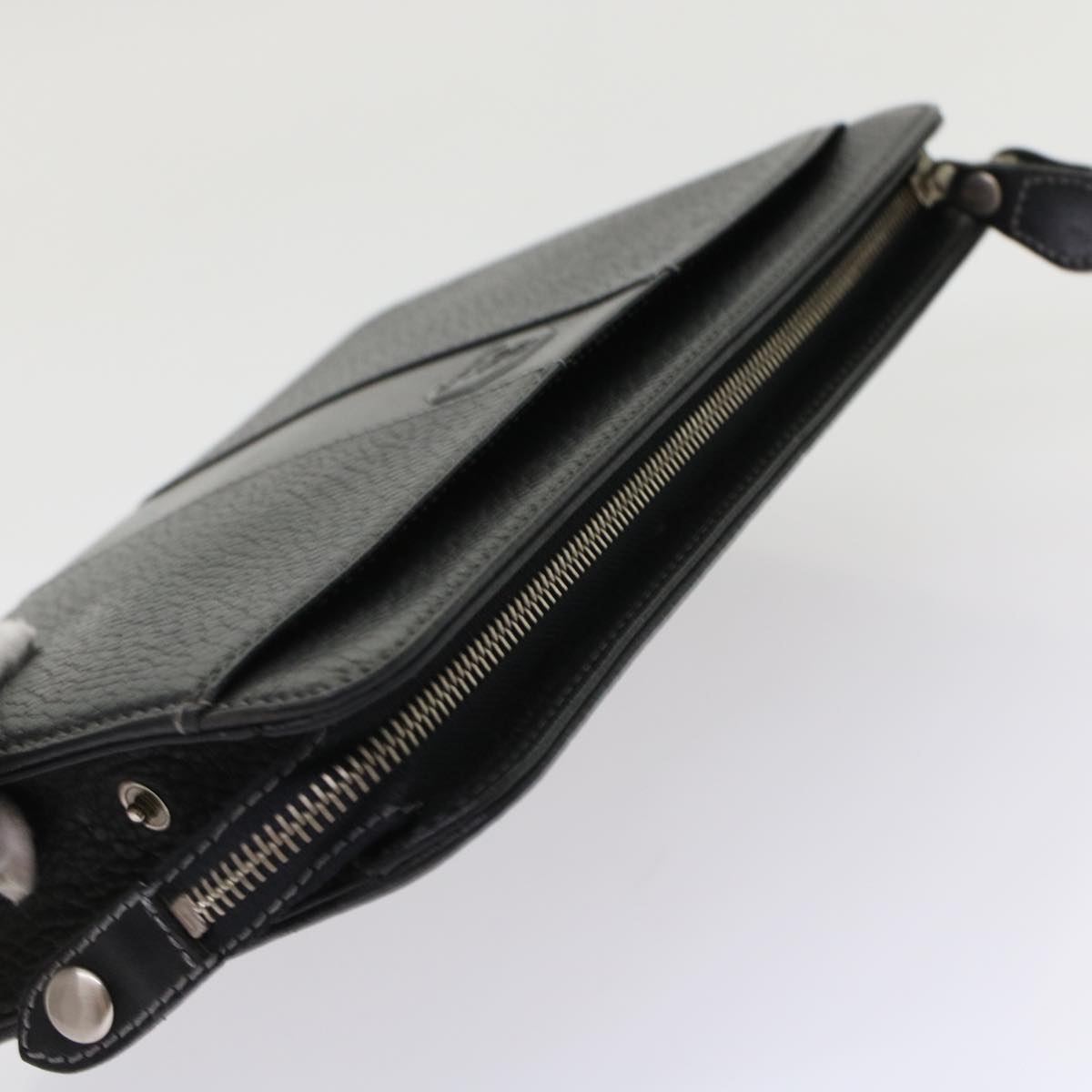 BurberrySs Clutch Bag Leather Black Auth bs7004