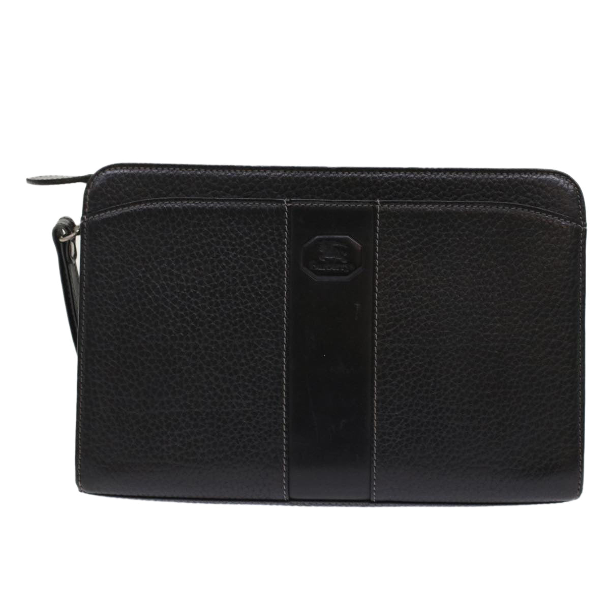 BurberrySs Clutch Bag Leather Black Auth bs7004