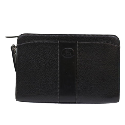 BurberrySs Clutch Bag Leather Black Auth bs7004