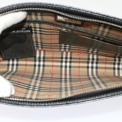 BurberrySs Clutch Bag Leather Black Auth bs7004
