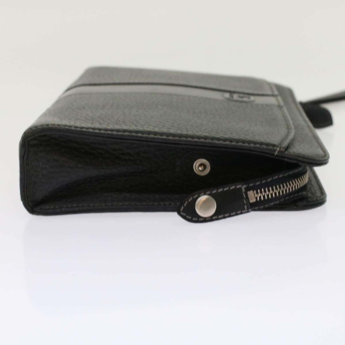 BurberrySs Clutch Bag Leather Black Auth bs7004