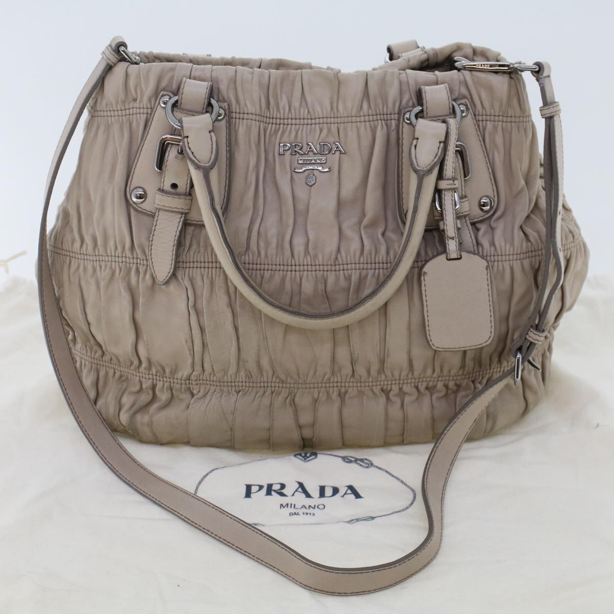 Prada Shoulder Bag Leather 2way Gray  bs7104