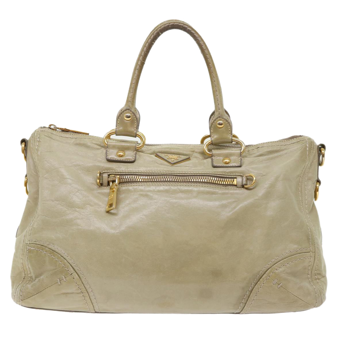 Prada Boston Bag Leather Beige  bs7185