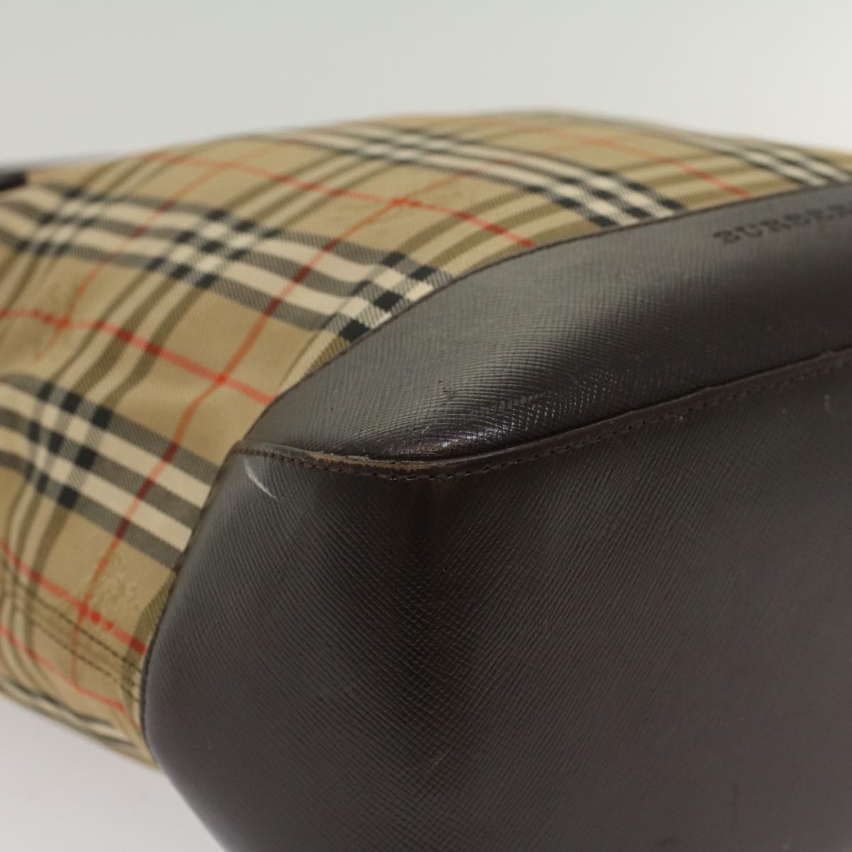 Burberry Nova Check Hand Bag Nylon Beige Auth bs7211