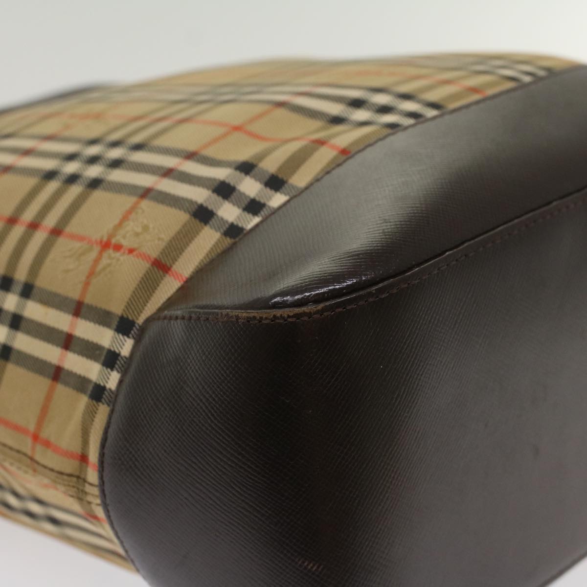 Burberry Nova Check Hand Bag Nylon Beige Auth bs7211