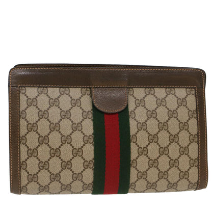 GUCCI GG Canvas Web Sherry Line Clutch Bag Beige Red Green 89.01.002  bs7231