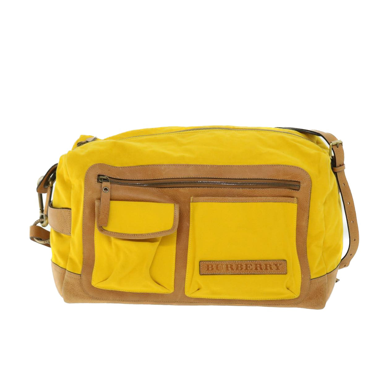 Burberry Shoulder Bag Canvas Leather Yellow Auth bs7538