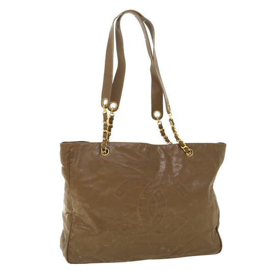 Chanel Chain Shoulder Bag Patent leather Brown CC Auth bs