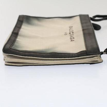 Balenciaga Shoulder Bag Canvas White Black Auth bs7585