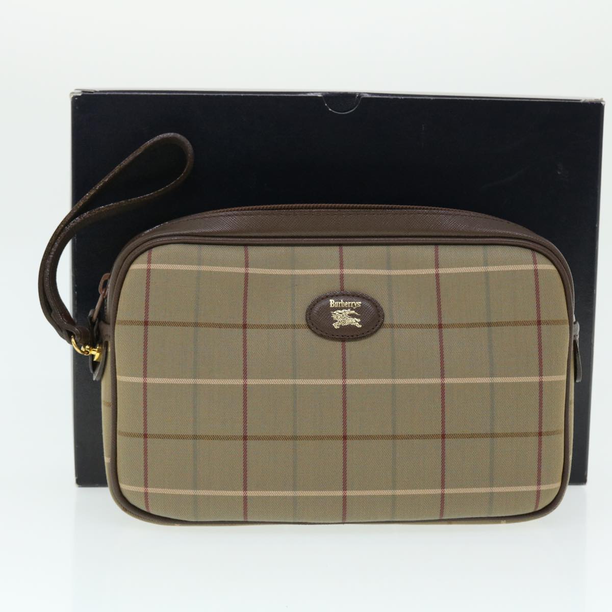 BURBERRY s Nova Check Clutch Bag Canvas Leather Brown Auth Bs7645