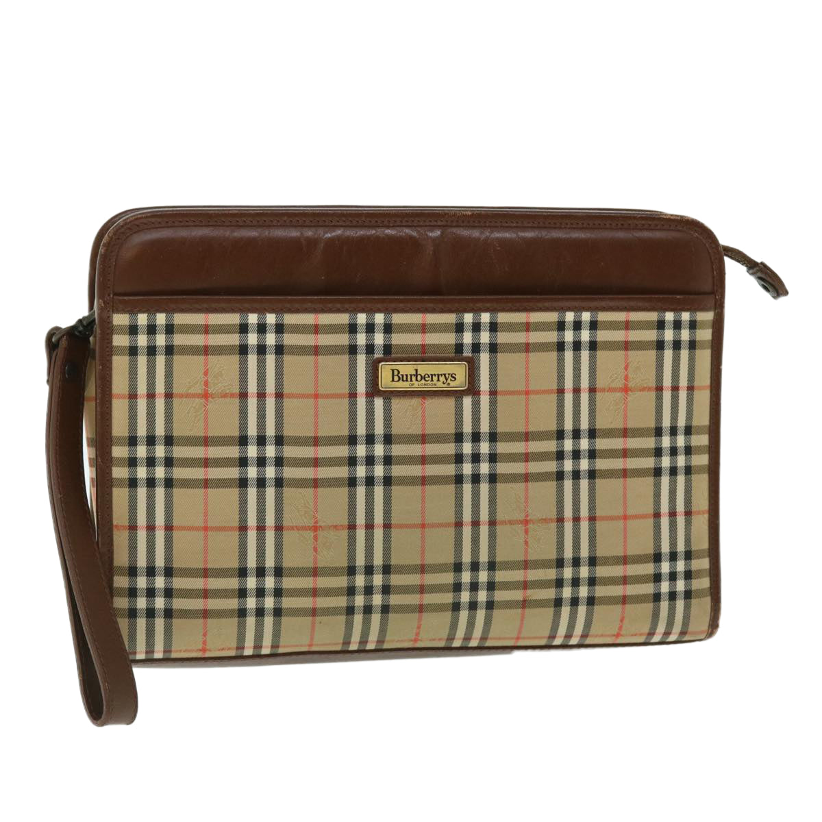 BurberrySs Nova Check Clutch Bag Canvas Leather Brown Beige Auth bs7696