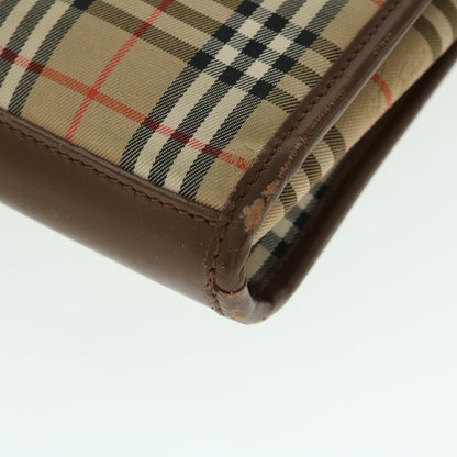 BurberrySs Nova Check Clutch Bag Canvas Leather Brown Beige Auth bs7696