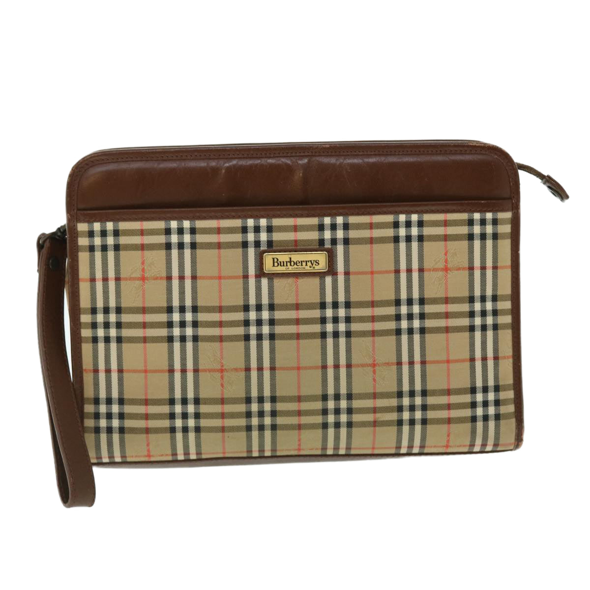 BurberrySs Nova Check Clutch Bag Canvas Leather Brown Beige Auth bs7696