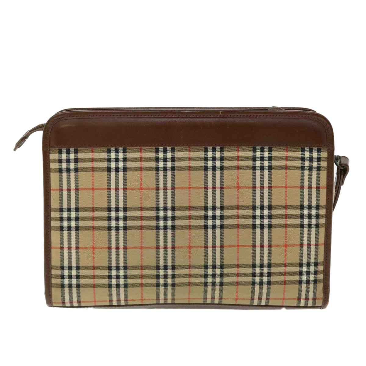 BurberrySs Nova Check Clutch Bag Canvas Leather Brown Beige Auth bs7696