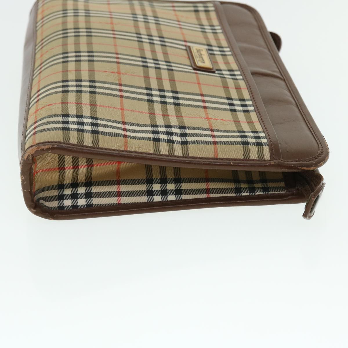 BurberrySs Nova Check Clutch Bag Canvas Leather Brown Beige Auth bs7696