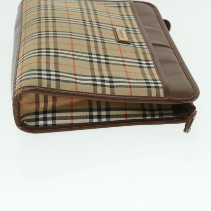 BurberrySs Nova Check Clutch Bag Canvas Leather Brown Beige Auth bs7696