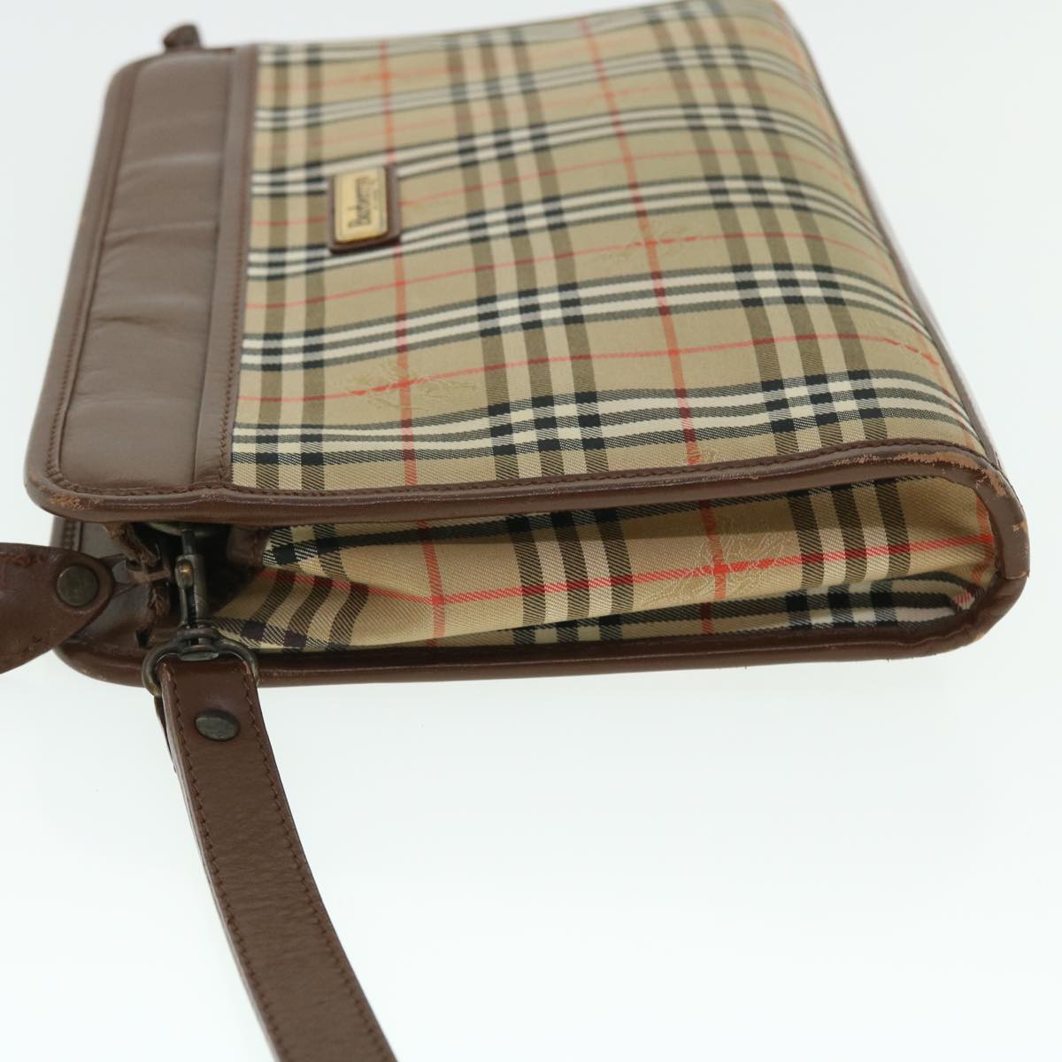 BurberrySs Nova Check Clutch Bag Canvas Leather Brown Beige Auth bs7696