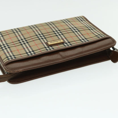 BurberrySs Nova Check Clutch Bag Canvas Leather Brown Beige Auth bs7696