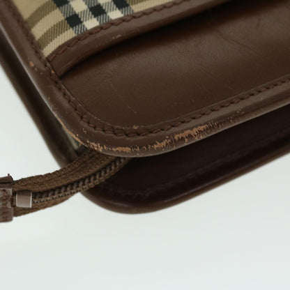 BurberrySs Nova Check Clutch Bag Canvas Leather Brown Beige Auth bs7696