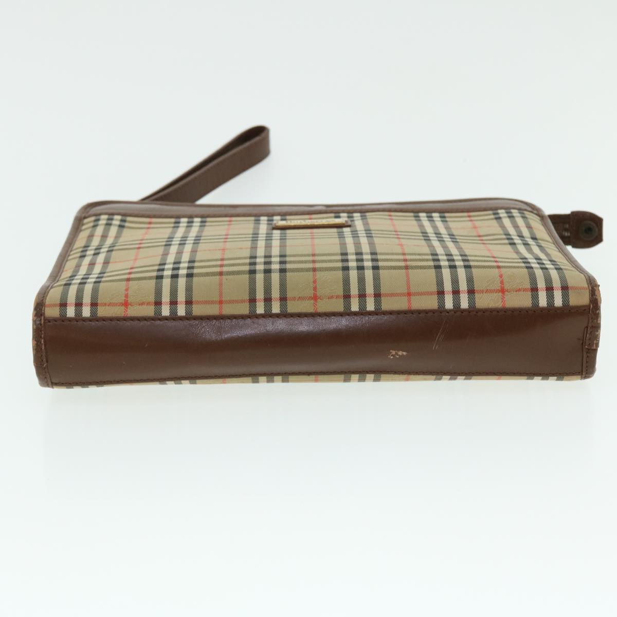 BurberrySs Nova Check Clutch Bag Canvas Leather Brown Beige Auth bs7696