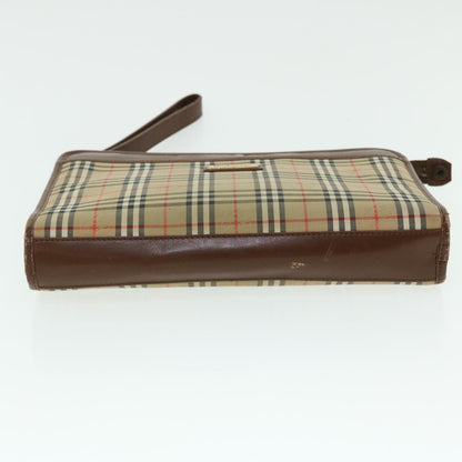 BurberrySs Nova Check Clutch Bag Canvas Leather Brown Beige Auth bs7696