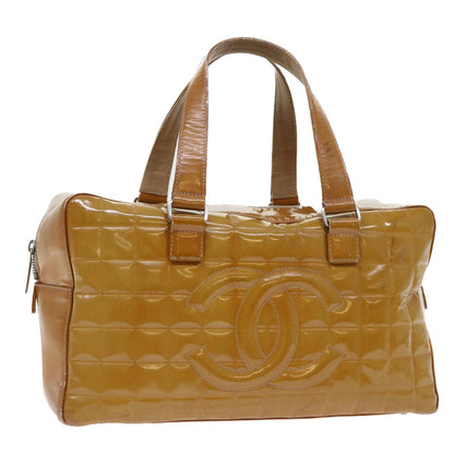 Chanel Choco Bar Line Shoulder Bag Patent leather Yellow CC Auth bs