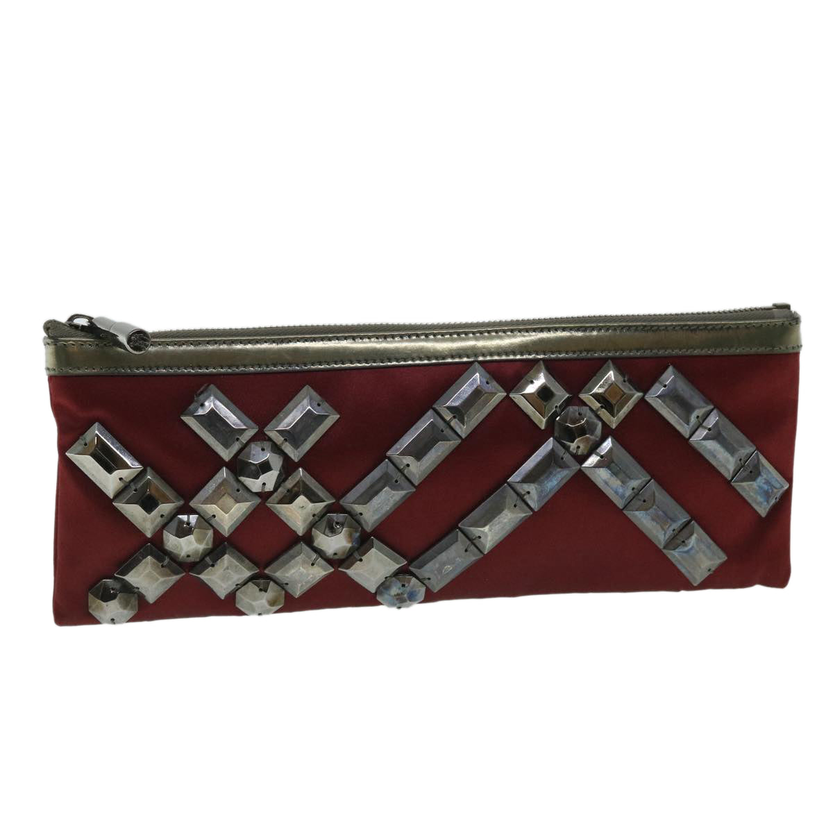 Burberry Clutch Bag Satin Red Auth bs8238