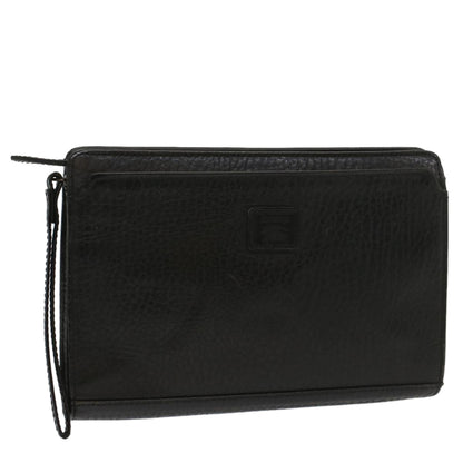 BurberrySs Clutch Bag Leather Black Auth bs8538