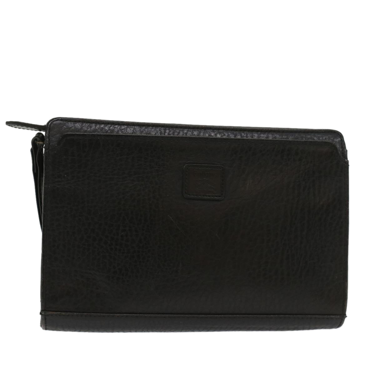 BurberrySs Clutch Bag Leather Black Auth bs8538