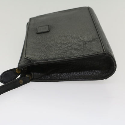 BurberrySs Clutch Bag Leather Black Auth bs8538