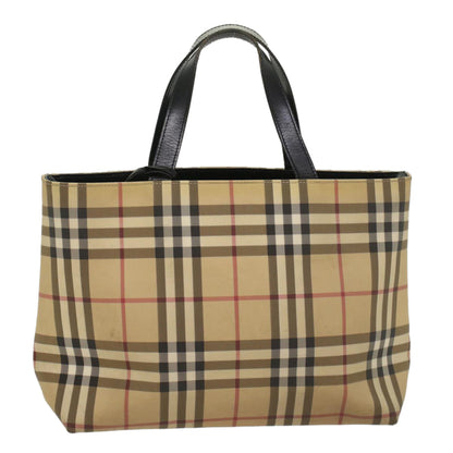 Burberry Nova Check Tote Bag PVC Leather Beige Auth bs8543
