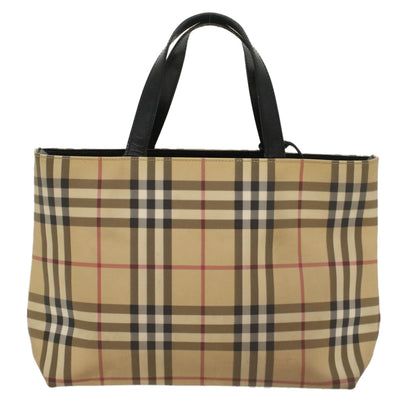 Burberry Nova Check Tote Bag PVC Leather Beige Auth bs8543