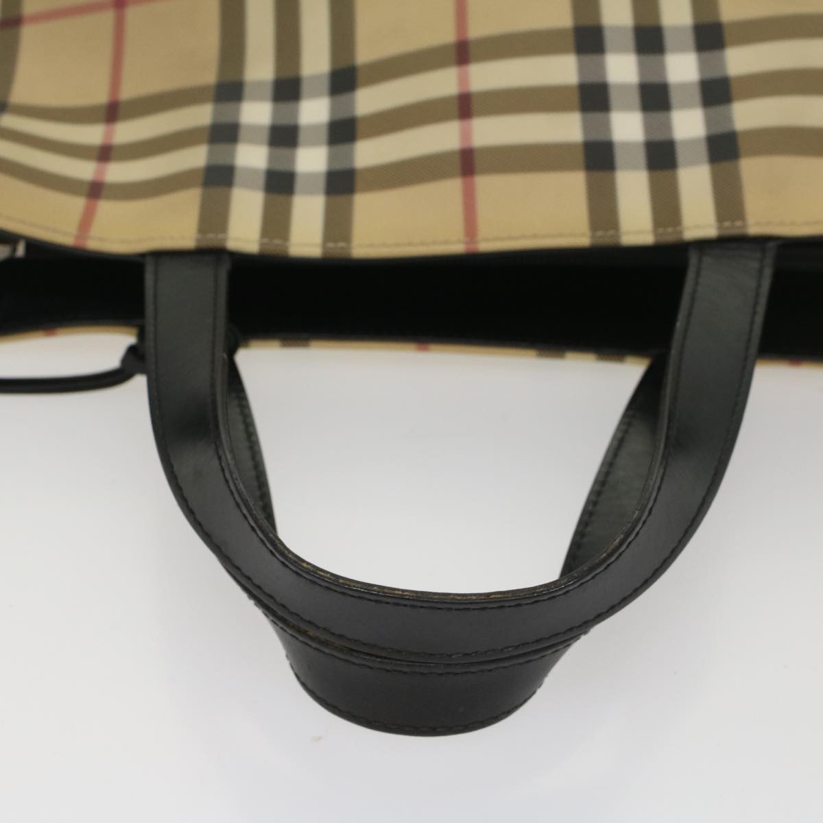 Burberry Nova Check Tote Bag PVC Leather Beige Auth bs8543
