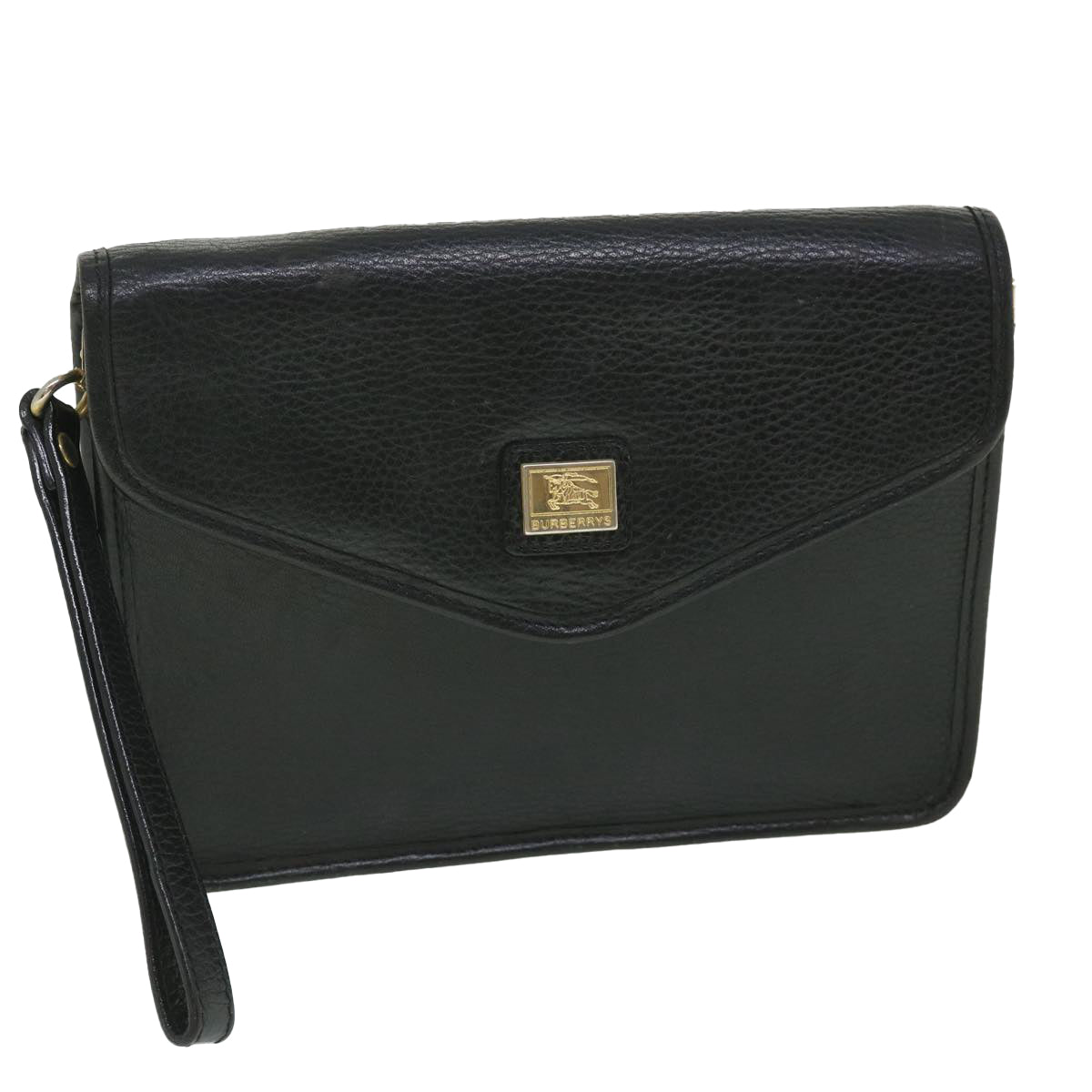 BurberrySs Clutch Bag Leather Black Auth bs8730