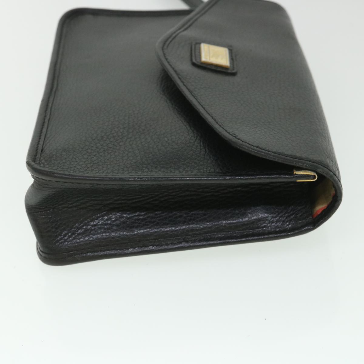 BurberrySs Clutch Bag Leather Black Auth bs8730