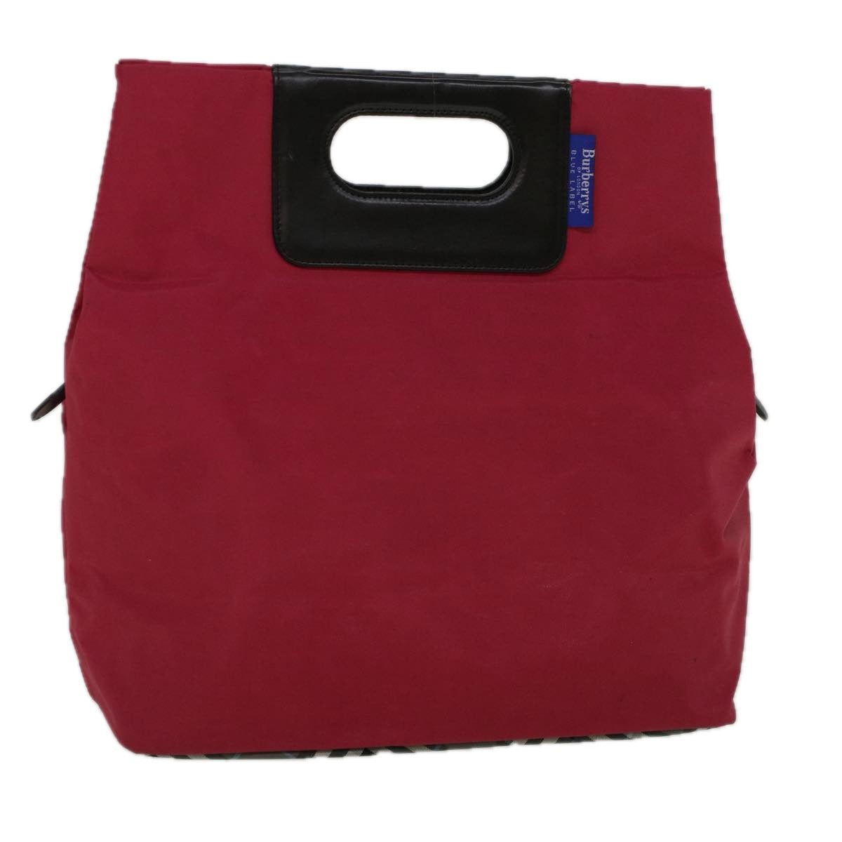 BurberrySs Nova Check Blue Label Hand Bag Nylon Red Gray Auth bs8760