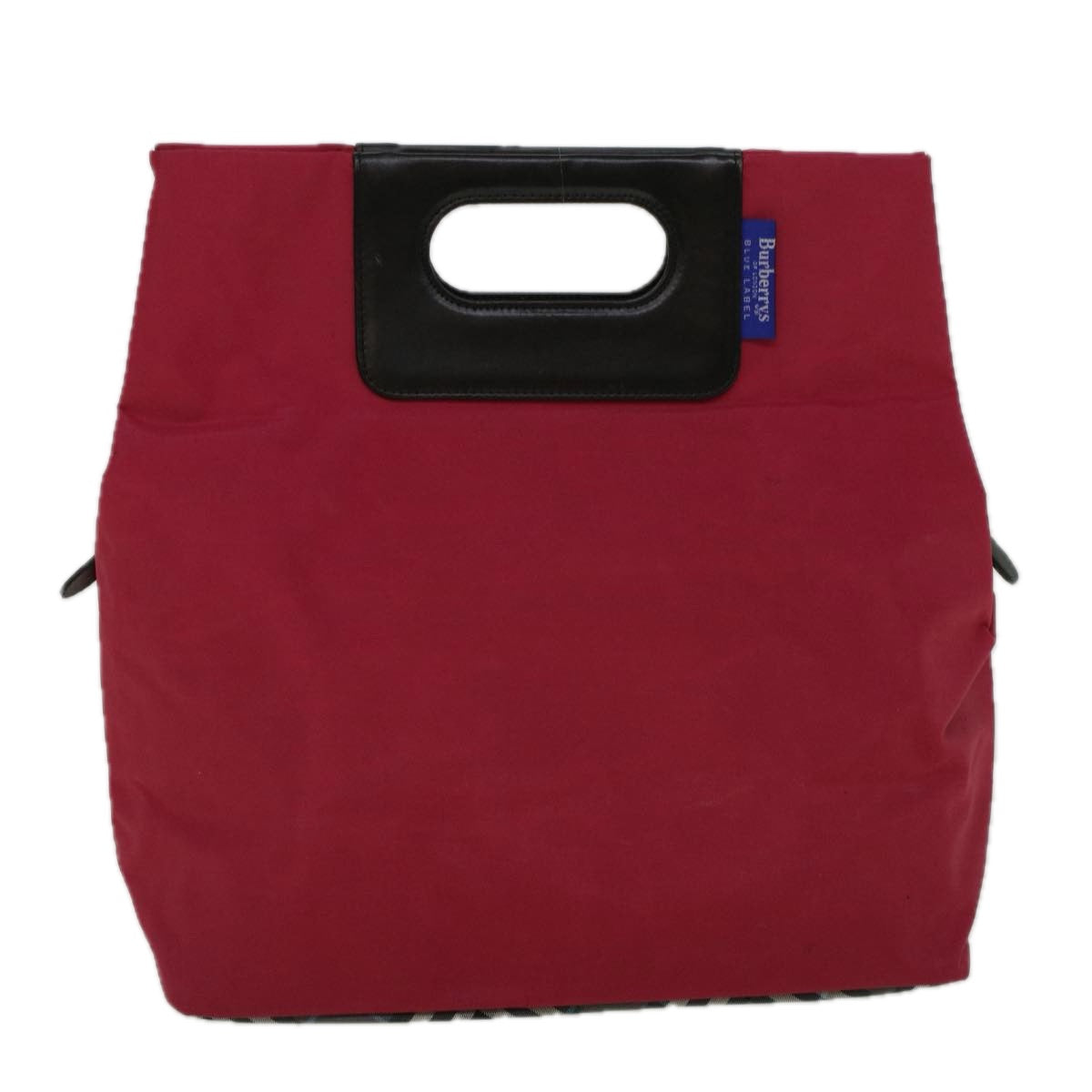 BurberrySs Nova Check Blue Label Hand Bag Nylon Red Gray Auth bs8760