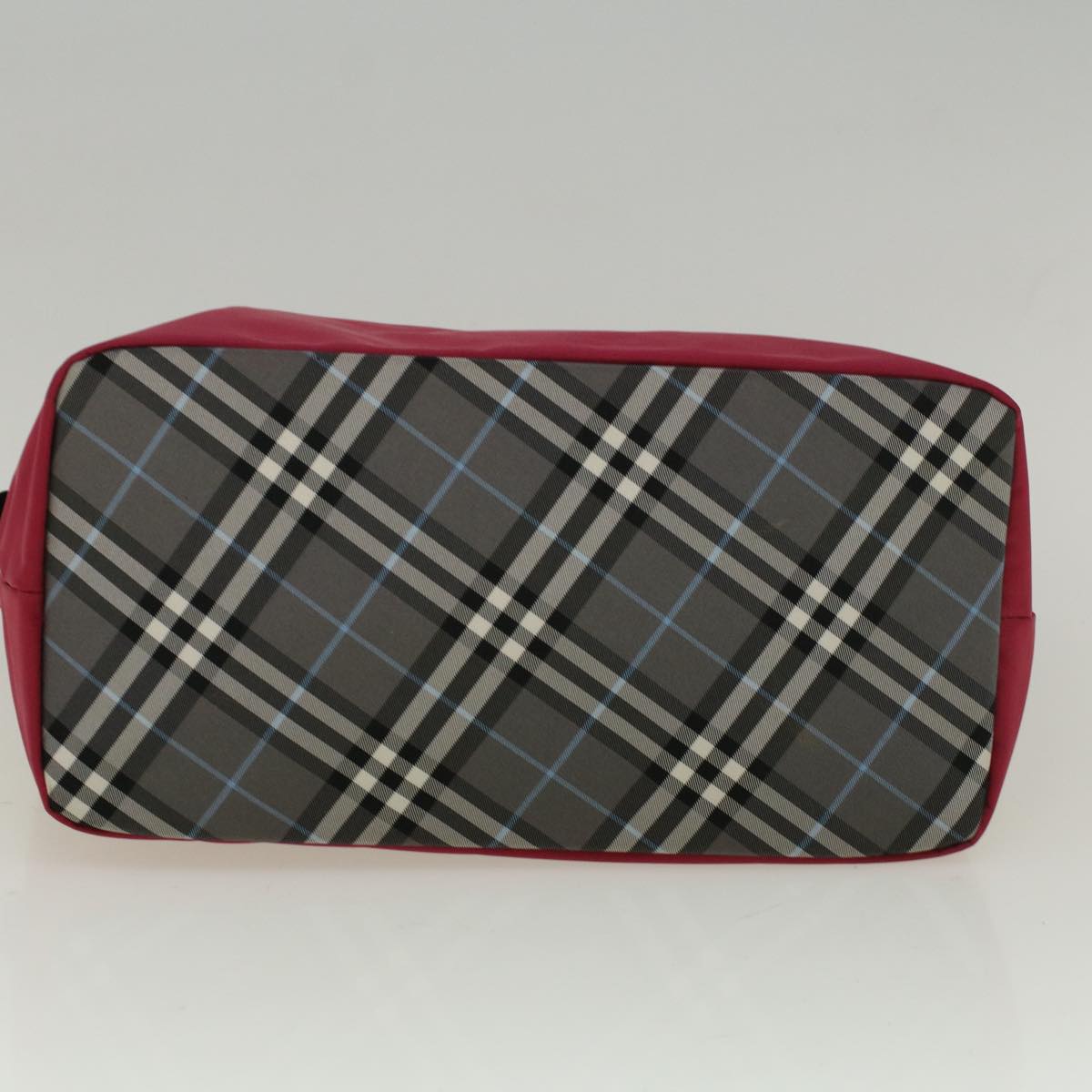 BurberrySs Nova Check Blue Label Hand Bag Nylon Red Gray Auth bs8760